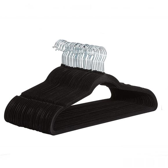 Basics Slim, Velvet, Non-Slip Suit Clothes Hangers, Black/Silver - Pack … - Picture 1 of 6